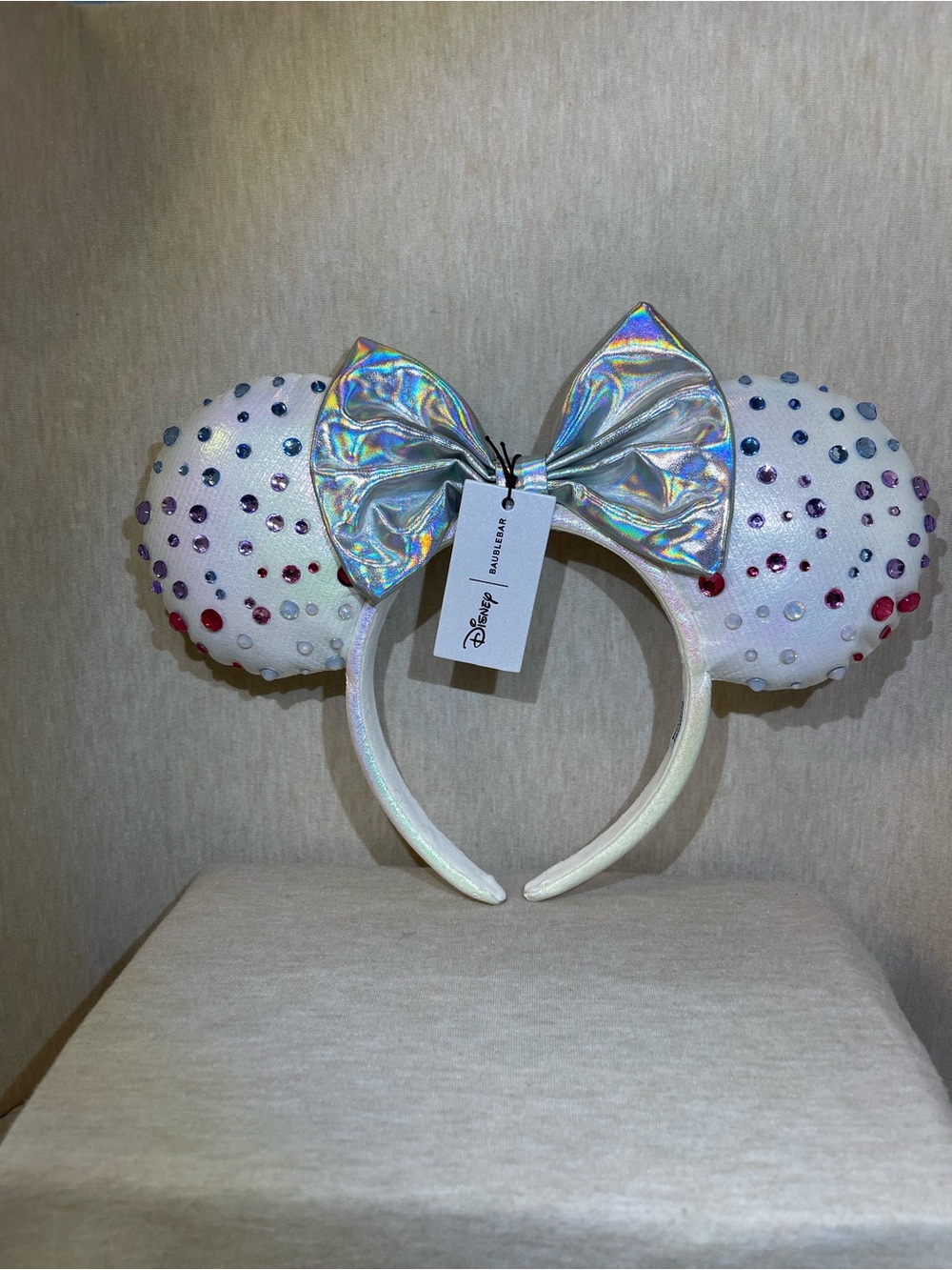 Disney Bauble Bar Headband with Iridescent Silver Bow and Multicolor Gems
